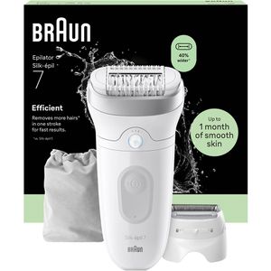 Braun Epilierer Silk-epil 7, SE7-030, mit 3 Aufsätzen und Tasche, weiß/silber