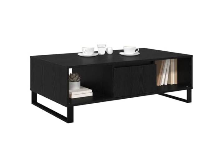 KTHLBRH Couchtisch Eiche Schwarz 104 x 60 x 35 cm Mehrschichtholz, 3 Etagen, Metallständer, stabil, pflegeleicht