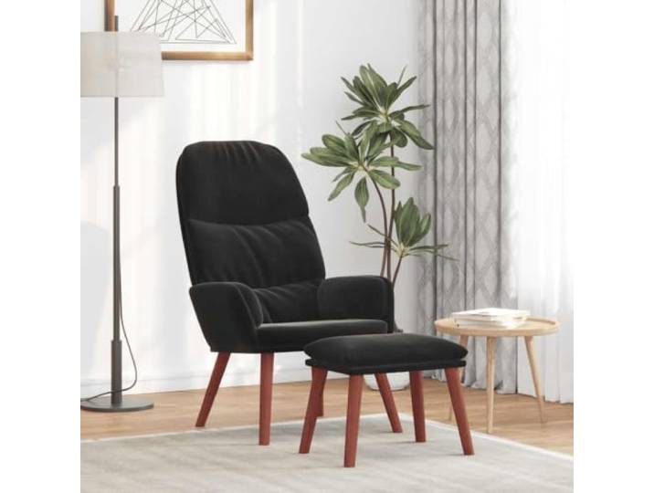 IBUQDDV Relaxsessel mit Hocker Samt Schwarz Loungesessel mit Fußstütze Samtbezug, gepolsterte Armlehnen, Holzfüße, Sperrholz und Metall Gestell, für Wohnzimmer und Büro