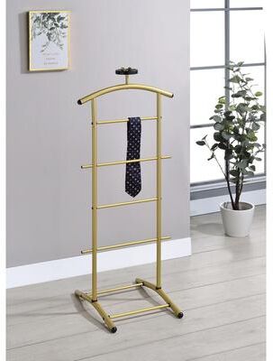 InRoom Designs Metal Suit Valet Stand with Tie Bar, Tray & Trouser Bar - Freestanding Clothes Rack & Hanger - Clothing Organizer