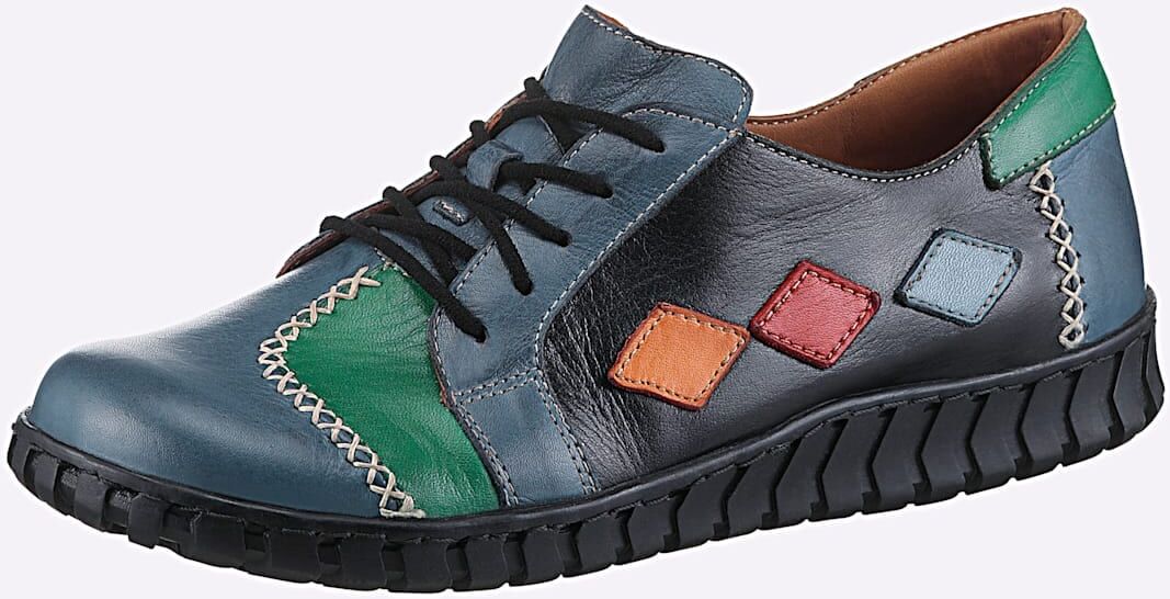 Schnürschuh GEMINI, Damen, Gr. 40, schwarz (jeansblau, schwarz), Glattleder, Schuhe Schnürschuh jeansblau, schwarz 40