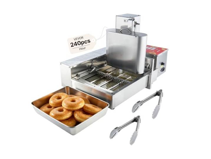 VEVOR Gewerbliche Automatische Donutmaschine, 4-reihige Donutmaschine, 240 Stück/h, Elektrischer Hochleistungs-Donutbereiter, Fritteuse aus Edelstahl mit Intelligenter Steuerung, Donut Maker