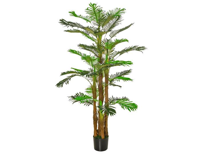 Outsunny Palmier Artificiel H.1,85 m Arbre Artificiel Tronc Branches Lichen Feuilles Grand réalisme Pot Inclus