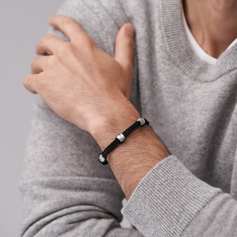 Bracelet Fossil En Acier Et Nylon Noir Homme