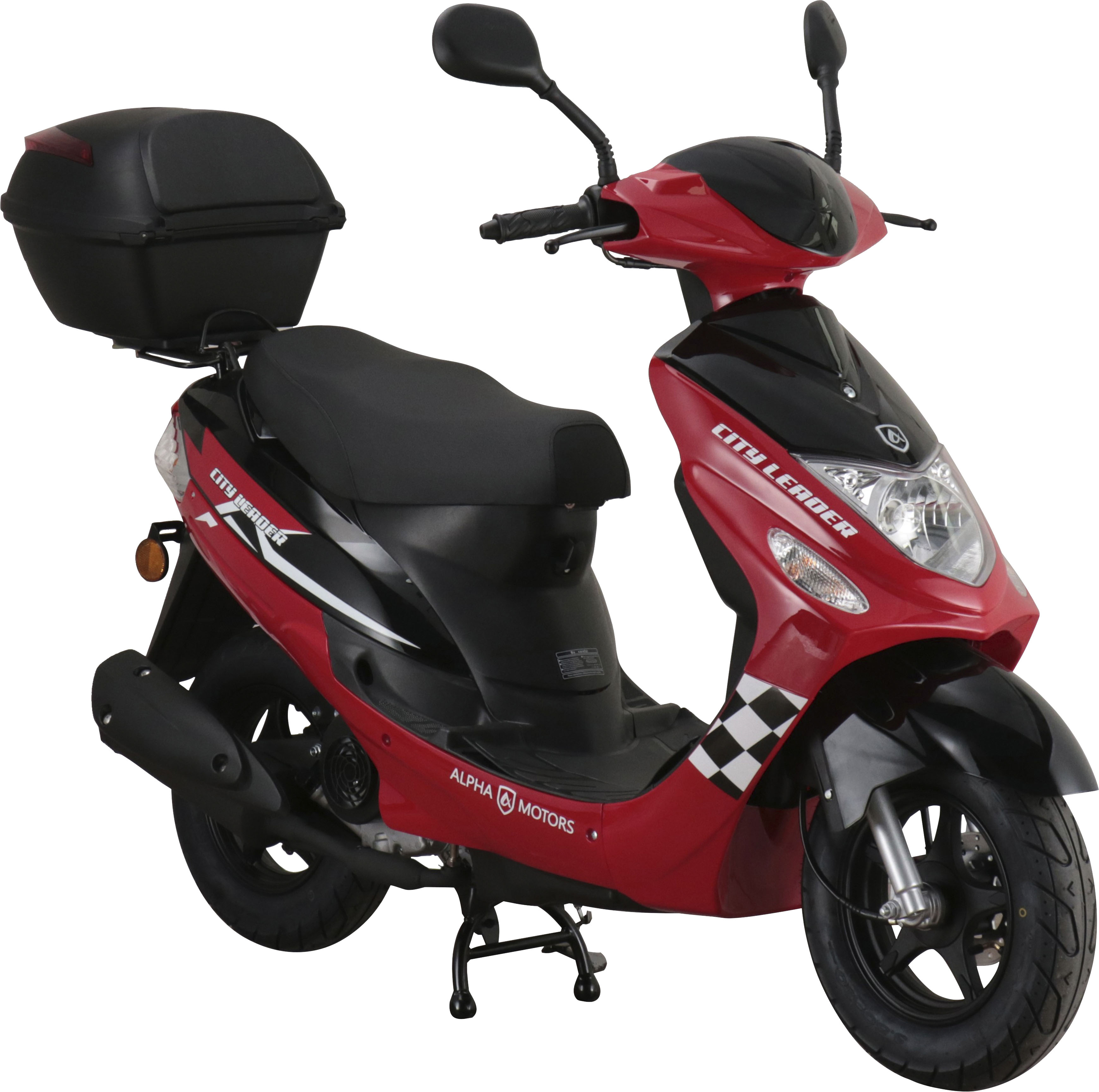 Motorroller ALPHA MOTORS "CityLeader", rot (rot, schwarz), Motorroller, 25 km/h, inkl. Topcase, B:68cm H:105cm L:183cm