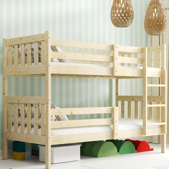 Etagenbett 200x90 - Hochbett aus Kiefernholz - Kinderbett für 2 Personen - Kann in 2 Einzelbetten aufgeteilt werden - Mit Leiter - Platzsparendes Design - Jugendbett