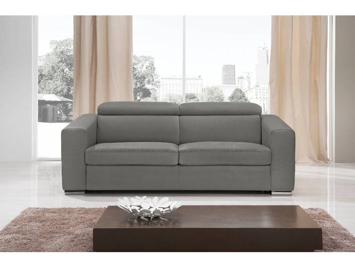 Schlafsofa EGOITALIANO Cabiria, Design und super Sitz- und Liegekomfort , grau (steingrau), B:226cm H:97cm T:103cm, Luxus-Micofaser Lederoptik (100% Polyester) ist ein neues technisches Gewebe mit einem visuellen und taktilen Aspekt, der dem Nubuk sehr nahe kommt, mit innovativen Eigenschaften. Seine außerordentliche Weichheit kommt von einem exklusiven Produktionsprozess, der Unreinheiten und Unregelmäßigkeiten beseitigt. Das Ergebnis ist eine bemerkenswert samtige Faser, die durch das Vorhandensein von Körnern verstärkt wird. Von der einfarbigen Eleganz der warmen Farben und der Vielfalt an trendigen Farben, die es zu seiner eigenen Stärke und Persönlichkeit machen., Sofas, Schlafsofa, Sofa inkl. Schlaffunktion, Kopfteile verstellbar, mit Metallfüßen