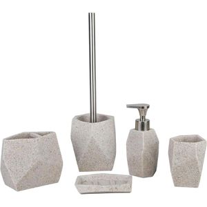 Axentia Badaccessoires-Set Santorino, 5-teilig, aus Kunststein, beige