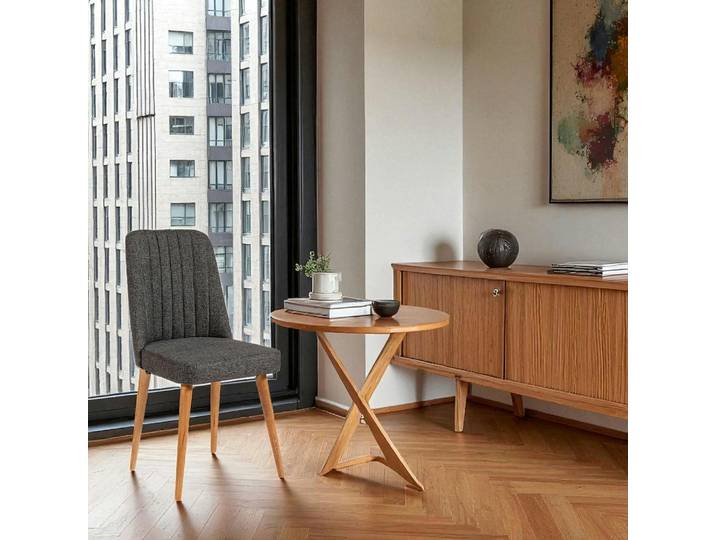 Chaise en lin - pieds bois ROSARIO - Gris