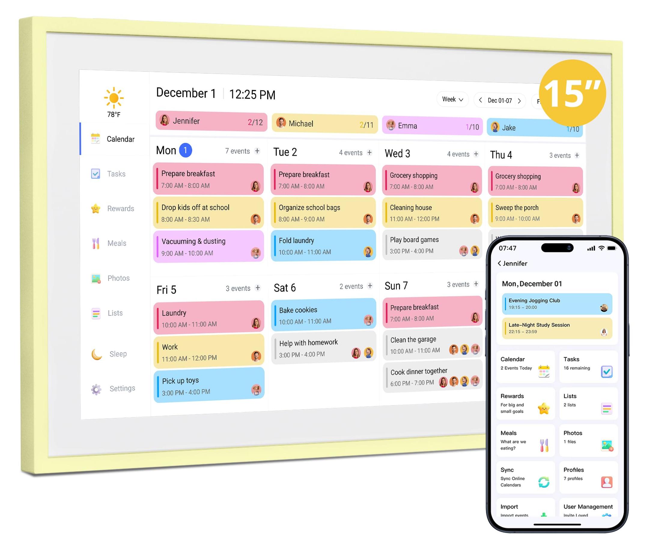 Digitaler Familienkalender - Touchscreen - 15,6 Zoll - Gelb