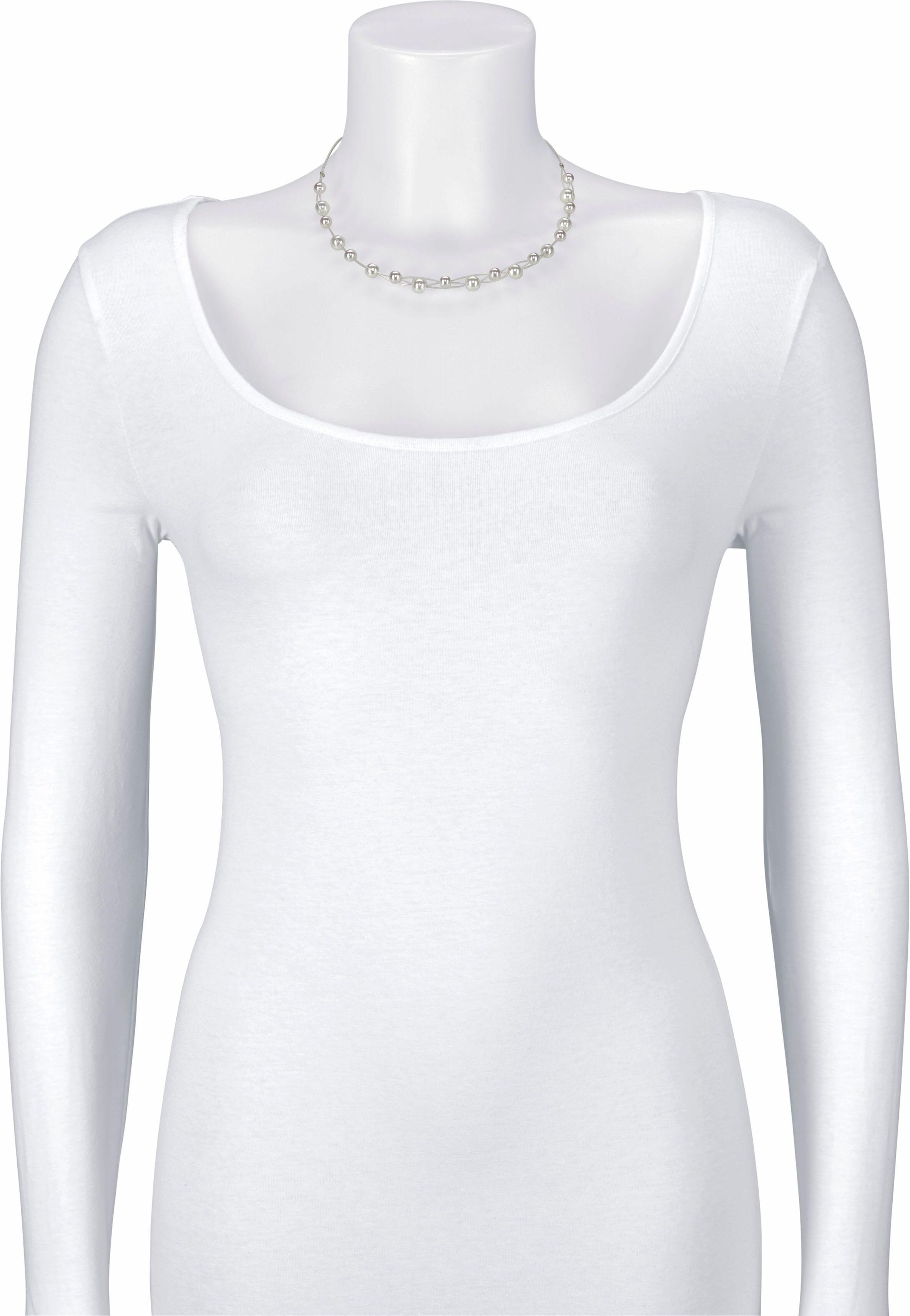 Collier FIRETTI "Drahtcollier, 3 reihig", silber (weiß, silberfarben), Halsketten, Damen, Materialmix Perlen, L: 53,5, Materialmix, Perlen, Collier, mit Glasperle