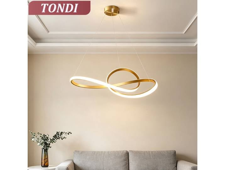 Lampe suspendue LED dorée/noire, luminaire décoratif d'intérieur, idéal pour un salon, une salle à manger, une chambre à coucher ou une cuisine