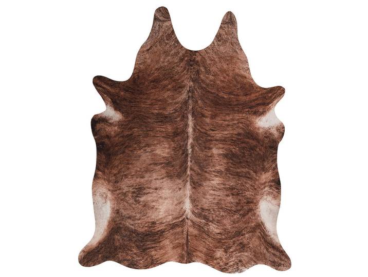 Novel Kunstfell, Braun, Weiss, Textil, Tier, Tierform, 155x190 cm, für Fussbodenheizung geeignet, lichtunempfindlich, strapazierfähig, leicht zusammenrollbar, rutschfeste Unterfläche, vegan, Teppiche & Böden, Teppich, Schaffell & Kuhfell