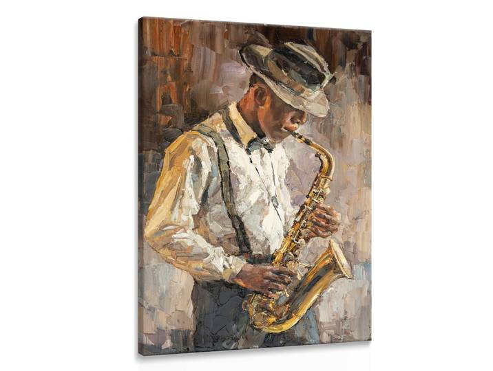 LEINWANDBILD Saxophonist Malerei Retro Stil 80/120 cm