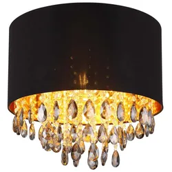 Deckenleuchte schwarz gold Deckenlampe Kristall Esstischlampe Wohnzimmerleuchte, Glaskristalle Kunststoff Metall Textil, 1x E27, DxH 40 x 33 cm