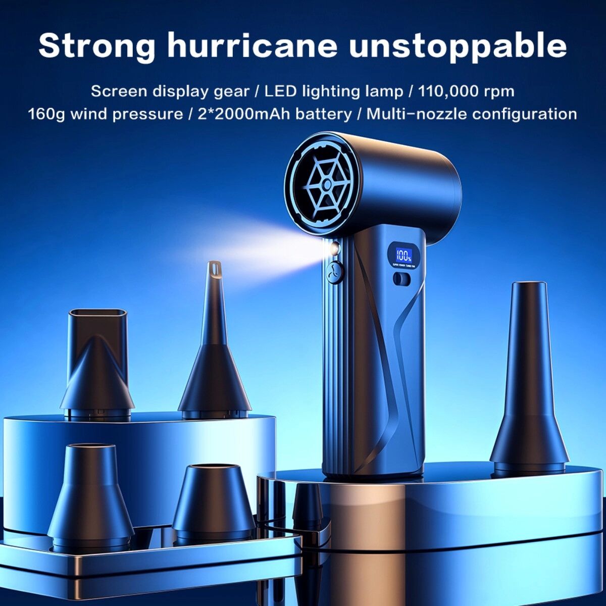 INF Handlicher kabelloser Luftbläser – Mini-Staubentferner mit 4000mAh, 110000RPM, 4 Stufen, 40W