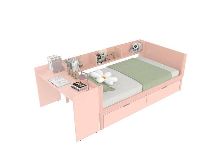 Komhtom Einzelbett 90x200cm mit Schreibtisch in Rosa, Pink, Holz, 90x200 cm, Babymöbel & Kindermöbel, Kinderzimmer & Jugendzimmer, Kinderbetten, Kinderbetten & Jugendbetten