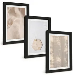 BILDER SET 3er Set - 20x30 cm Schwarzer Rahmen - Subtile Texturen, Boho-Natur