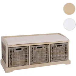 Sitzbank Bienne, Aufbewahrungsbox, 3 Körbe, Kubu-Rattan-Geflecht, 112x46x37cm ~ hell