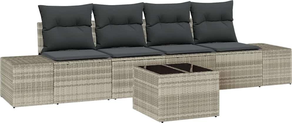 vidaXL Sofa Set 5 stk. Hellgrau [Synthetisch]: Poly Rattan