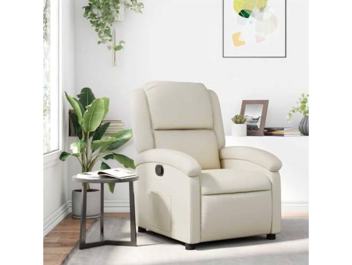 Relaxsessel Creme Kunstleder mit Manueller Liegefunktion und Seitentasche Kunstlederbezug, schmutzabweisend, Holz-Metall-Rahmen, 110 kg Belastbarkeit, 135 Grad Neigung