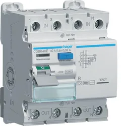 Hager CDB640E Fehlerstromschutzschalter 4 polig 10kA 40A 30mA Typ B