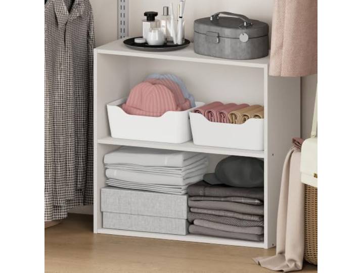Furinno Reed 2-stöckiger Schrank-Organizer mit offenen Regalen, Weiß Schrankaufbewahrung, Schrank-Organizer, Aufbewahrungsregale, für Schrank, Arbeitszimmer, Flur