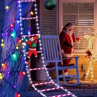 Youfap Market Waterproof Santa Claus Climbing Ladder Light, Indoor And Outdoor Christmas Decorations warm Light 1m