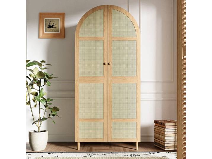 Armoire Chambre Moderne avec Portes Courbées Meuble à Porte en Rotin Idéal pour Chambre et Entrée