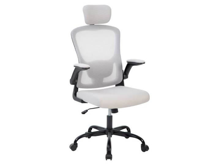 Chaise bureau gris maille ergonomique support lombaire appui-tête accoudoirs rabattables pivotante maison bureau