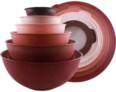 COOK WITH COLOR - 12 Piece Plastic Nesting Bowls - 6 Prep Bowls and 6 Lids, Microwave Safe.