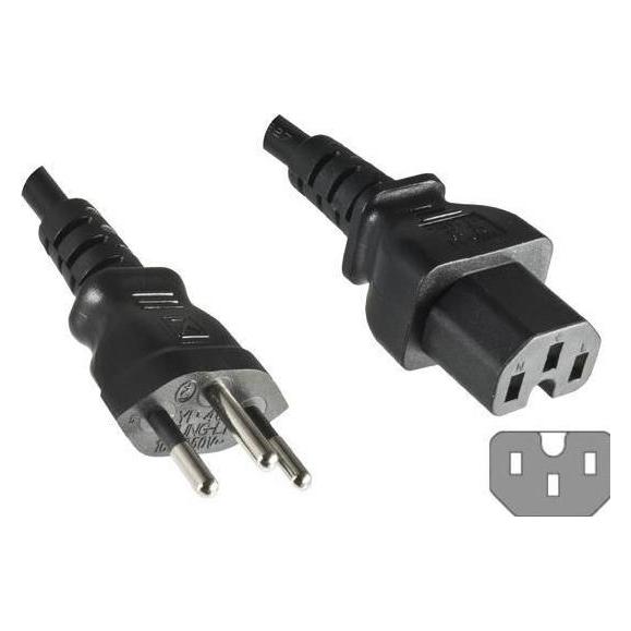 Dinic Netzkabel Schweiz Typ J (teilisoliert) auf C15 Warmgeräte, 1mm², Zulassung: SEV, schwarz, Länge 1,80 (1.80 m) (PE160518)