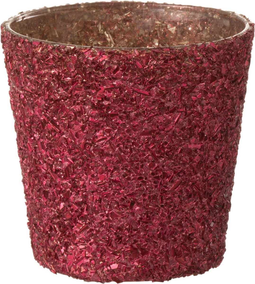 J-Line Windlicht Glitter Rood - Set van 2 Waxinelichtjeshouders