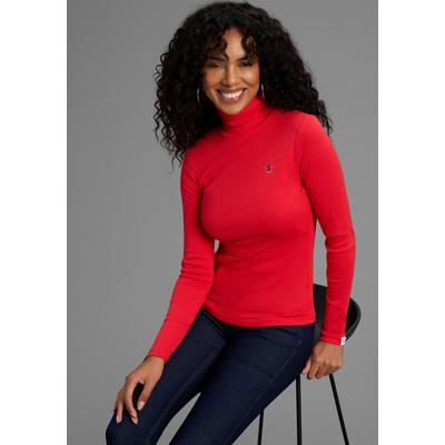 Rollkragenshirt DELMAO, Damen, Gr. 44/46, rot, Rippware, Obermaterial: 100% Baumwolle, unifarben, Basic, sehr figurbetont hüftlang, Shirts, Langarm, sehr figurbetonte Passform, unifarben, mit Rollkragen