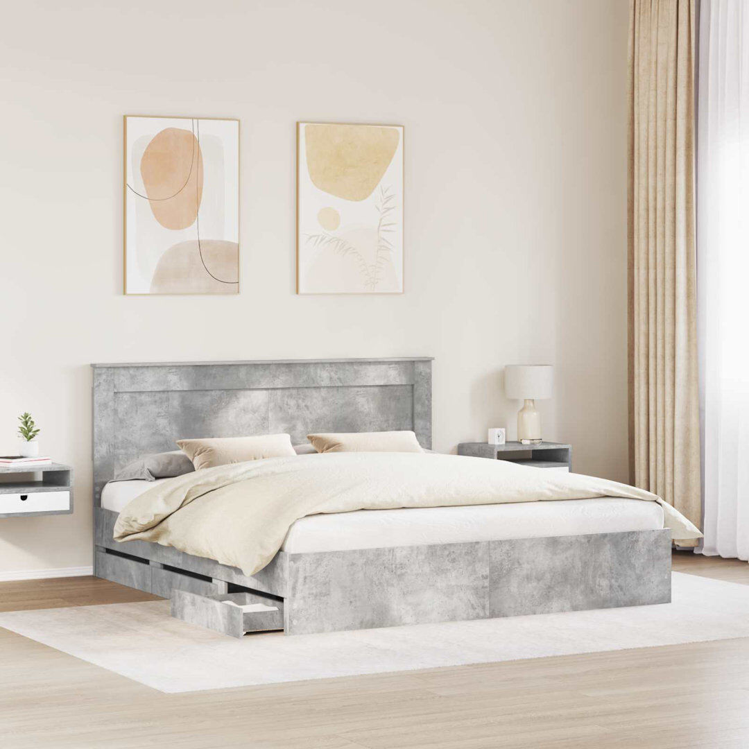 Ebern Designs Bed Frame Concrete Grey Super King (6')