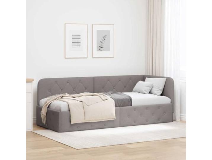 YNGBHFNOP Stoff Eckbettgestell Platzsparendes L Design Taupe 80 x 200 cm Eckbettgestell mit Kopfteil Taupe 80x200 cm Stoff Polsterbett mit Lattenrost und L-Form Design, stabiles Sperrholz Tagesbett
