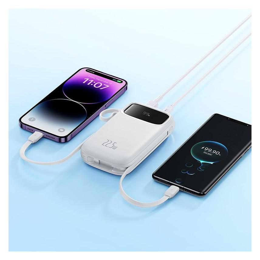 Baseus Qpow2 Dual-Cable Digital Display Fast Charge Power Bank 10000mAh 22.5W Stellar White (10000 mAh, 22.50 W) (56358069)