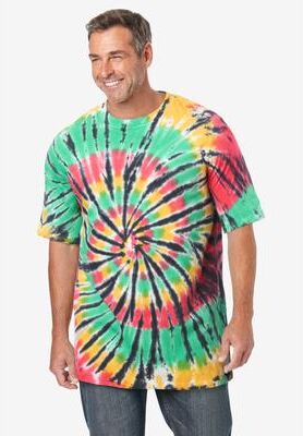 Men's Big & Tall Lightweight Tie-Dye Crewneck Tee by KingSize in Rasta Tie Dye (Size 4XL)