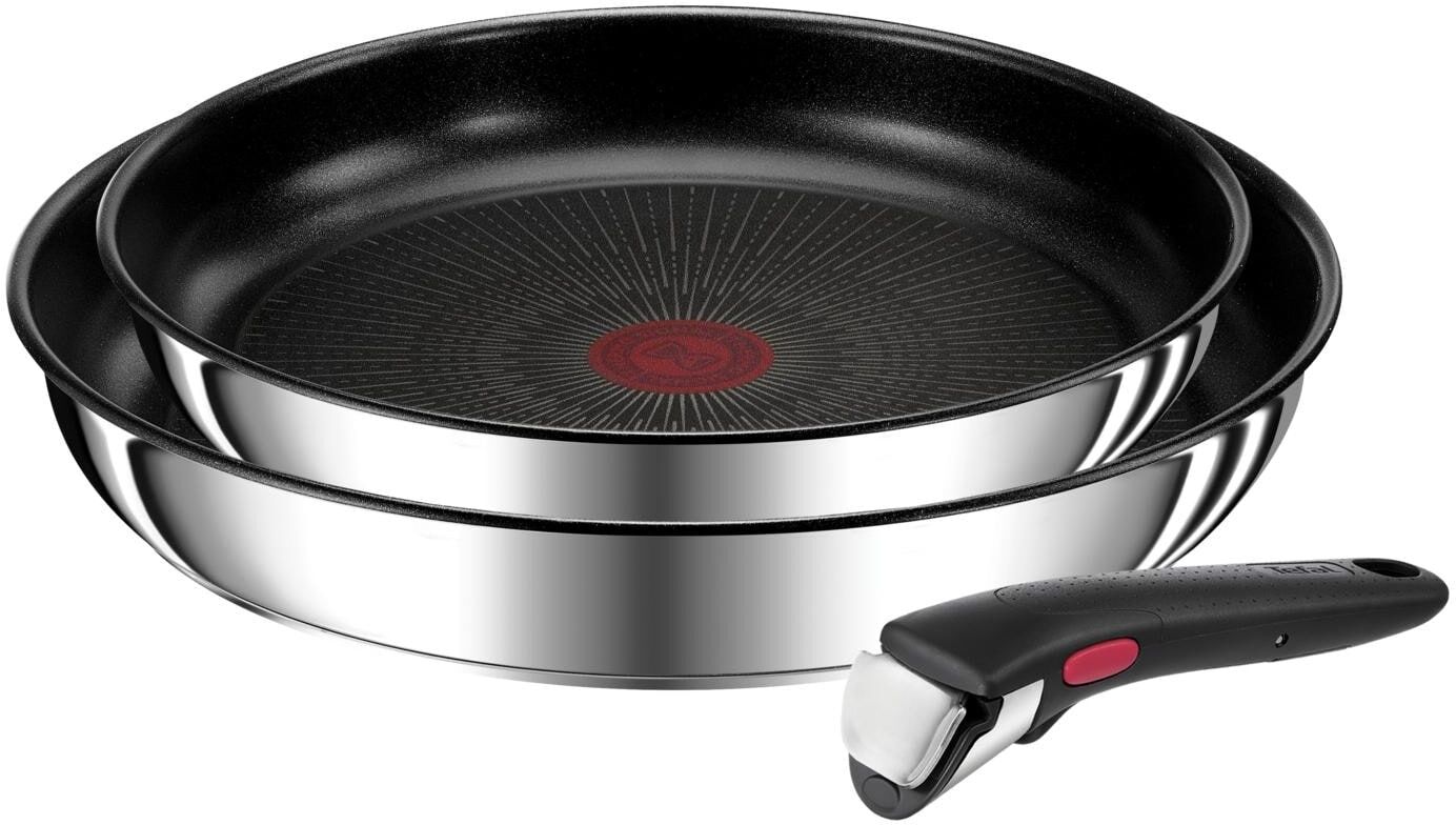 Pfannen-Set TEFAL "Ingenio Preference, Pfannenset abnehmbarer Griff, Antihaftversiegelung", schwarz (edelstahl, schwarz), Ø:28cm, Pfannen, Pfannen-Set, stapelbar, platzsparend, einfache Reinigung, Induktion, L97394 edelstahl, schwarz Ø 28cm