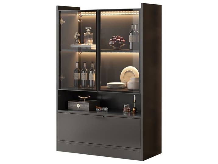 LEMONMAX Vitrine avec lumière LED Vitrine avec portes étagères de rangement 80x35x120cm