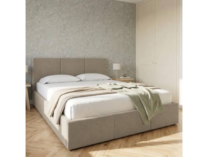 Home Collective Doppelbett Polsterbett 120x200 cm Taupe Bettgestell mit Lattenrost & Stauraum Kopfteil mit 3 Paneelen weicher Samt