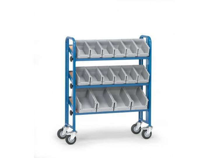 Fetra Transportgeräte mtecf882 Wagen mit Tablett für Boxen verstellbar 16 Boxen, 1050 mm Länge x 362 mm Breite x 1205 mm Höhe, Blau