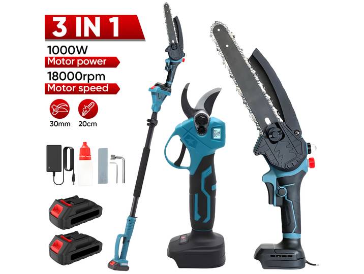 Scie à chaîne électrique 3 en 1, moteur sans balais, manche télescopique, sécateur, outil de jardin pour batterie Makita 21V