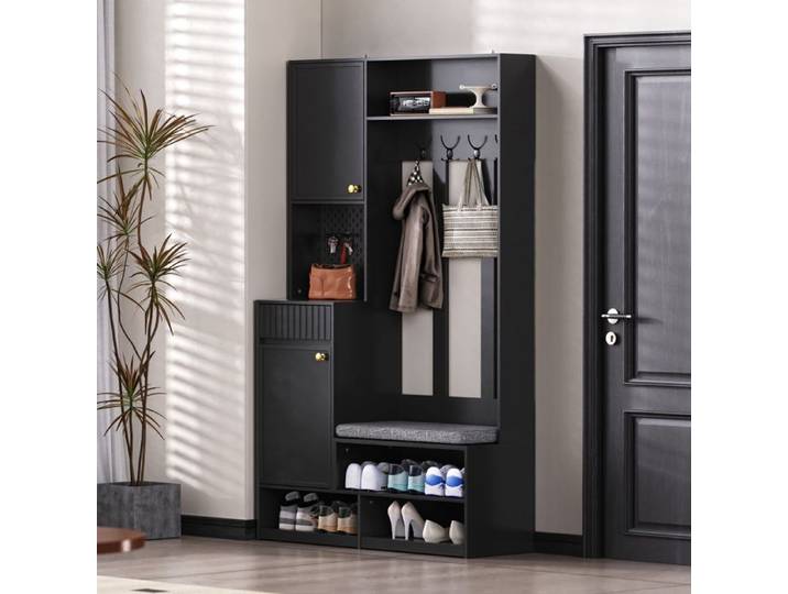 Meuble d'entrée - DREAMMESPACE - 100x35x180cm - Noir - Rangement multifonctionnel - 2 tiroirs