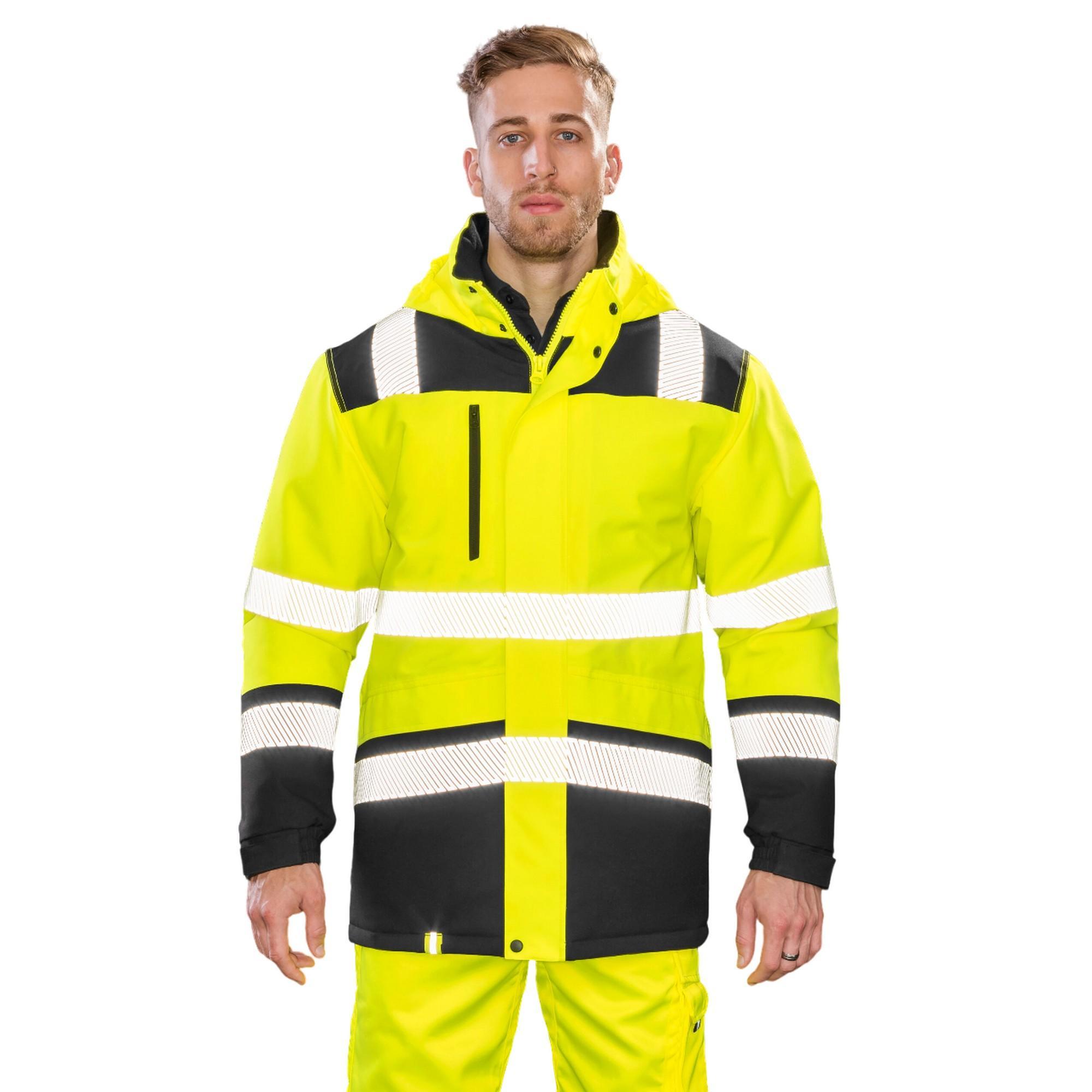 SAFE-GUARD by Result - Softshelljacke Zum Bedrucken für Herren - Sicherheit (Fluoreszierendes Gelb/Schwarz)