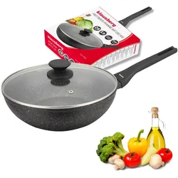 Klausberg Patelnia PATELNIA MARMURKOWA GŁĘBOKA WOK 28cm Z POKRYWĄ 28cm KB-7990, Pfanne + Kochtopf, Schwarz