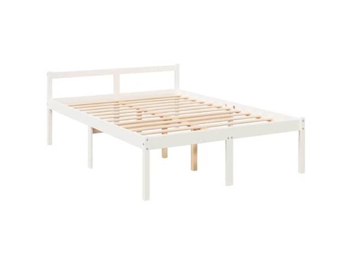 KTHLBRH Bett für Senioren, weiß, 120 x 190 cm, klein, doppelt, Kiefernholz Sitzhöhe 45 cm, Unterbettbereich 35 cm, Lattenrost enthalten, Matratze nicht im Lieferumfang enthalten