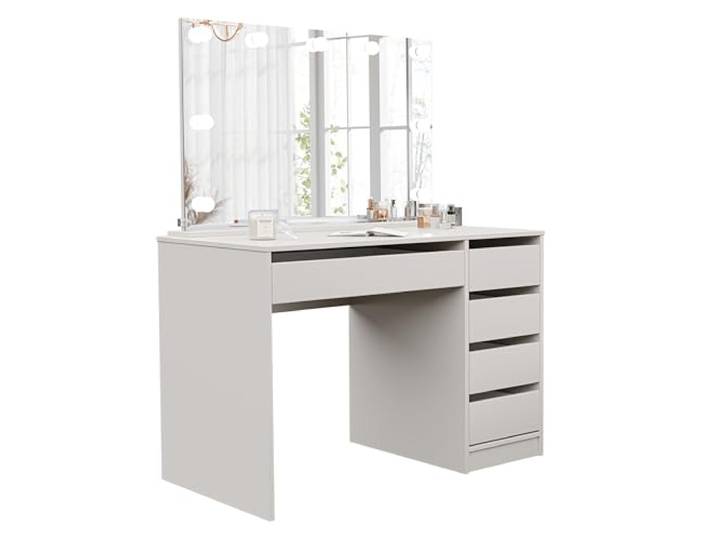 IDOHOME Schminktisch mit LED Spiegel und 5 Schubladen Cashmere 5 Schubladen, Holz, Mehr Ordnung, LED Spiegel, Kosmetik und Styling, Gleichmäßiges Licht