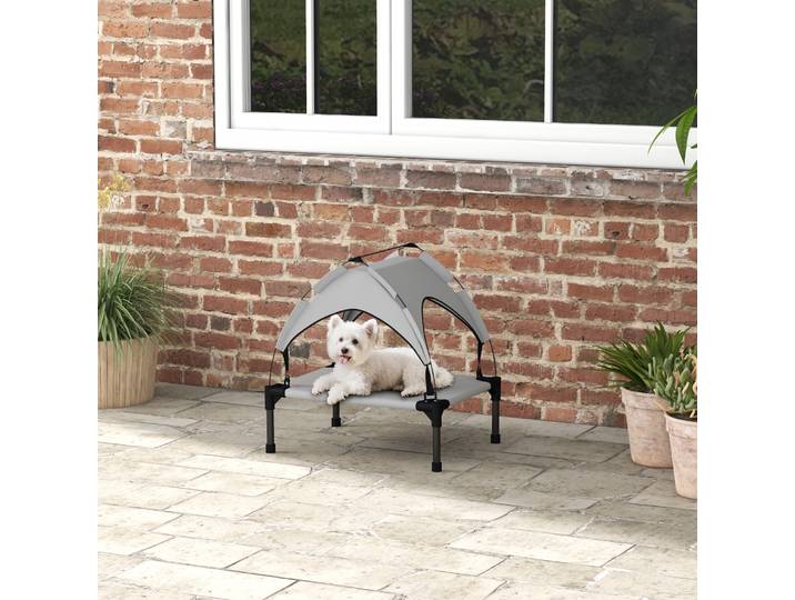 PawHut Lit Surélevé Chien Chat avec Velum Anti-UV Gris 61x46x63cm
