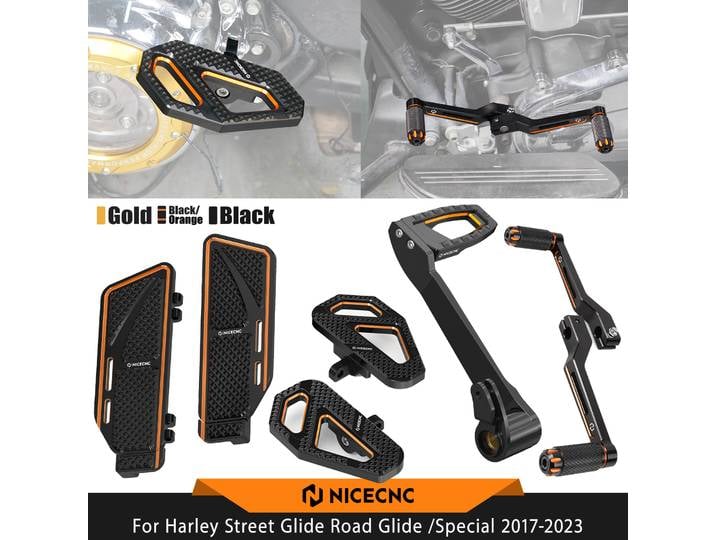 Pour Harley Street Glide FLHX / Special Road Glide 2017-2023 : Repose-pieds conducteur, repose-pieds passager, levier de frein arrière, leviers de changement de vitesse